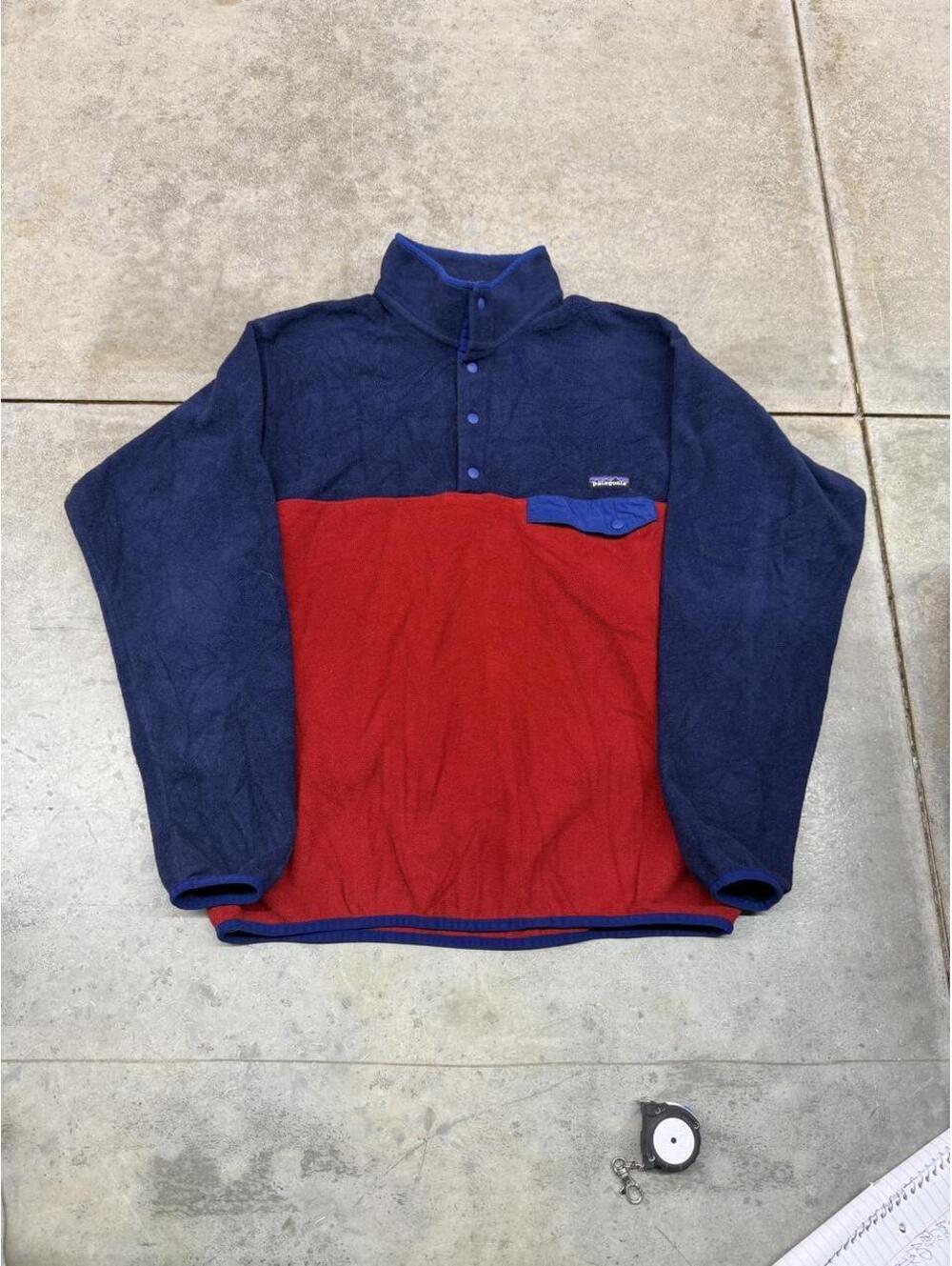 vintage patagonia synchilla navy and red fleece jacket size large